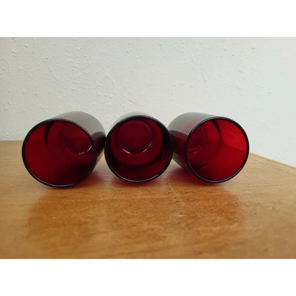 Lot of 3 Vintage Anchor Hocking Ruby Juice Glasses, 4 oz. Tumblers,‎ Roly Poly
